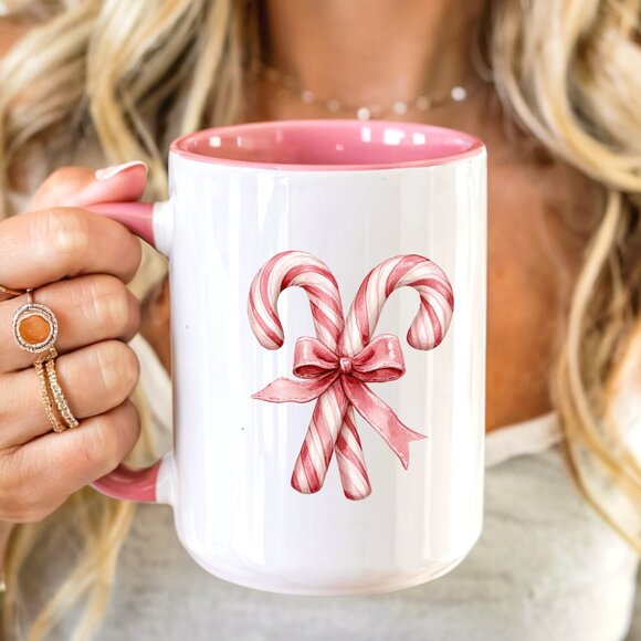 Candy Cane Pink Latte Mug, Christmas Cup, Custom Name (optional) - Picture 1 of 1